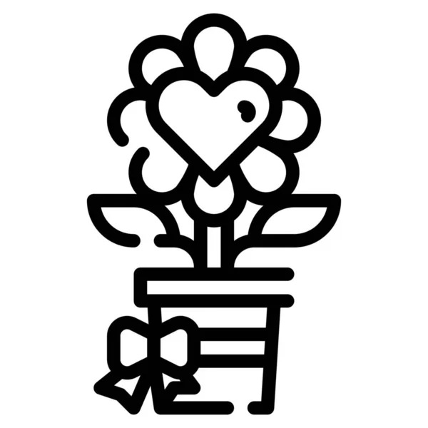 Icône Fleur Amour Plante Dans Style Contour — Image vectorielle