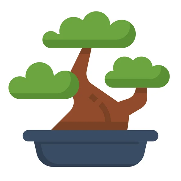 Decoración Bonsai Icono Verde Estilo Plano — Vector de stock