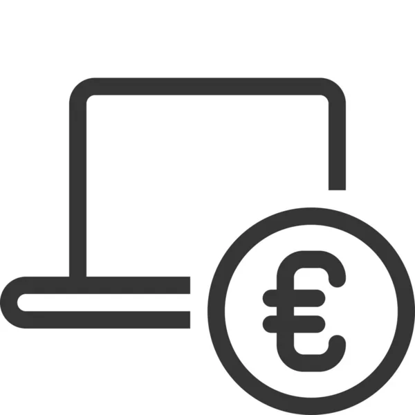 Bankcomputer Euro Pictogram Contouren Stijl — Stockvector