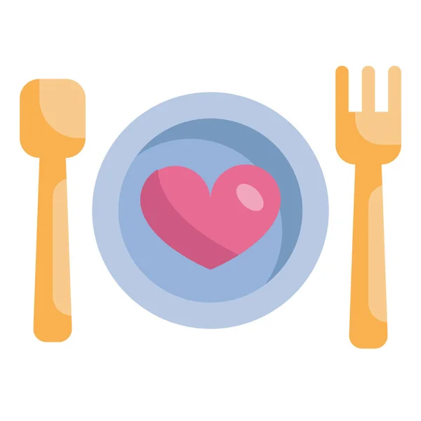 Abendessen Essen Herz Symbol Flachen Stil — Stockvektor