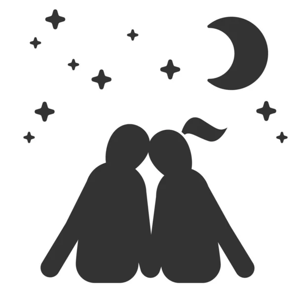 Пара Любовь Ночь Икона Твердом Стиле — стоковый вектор