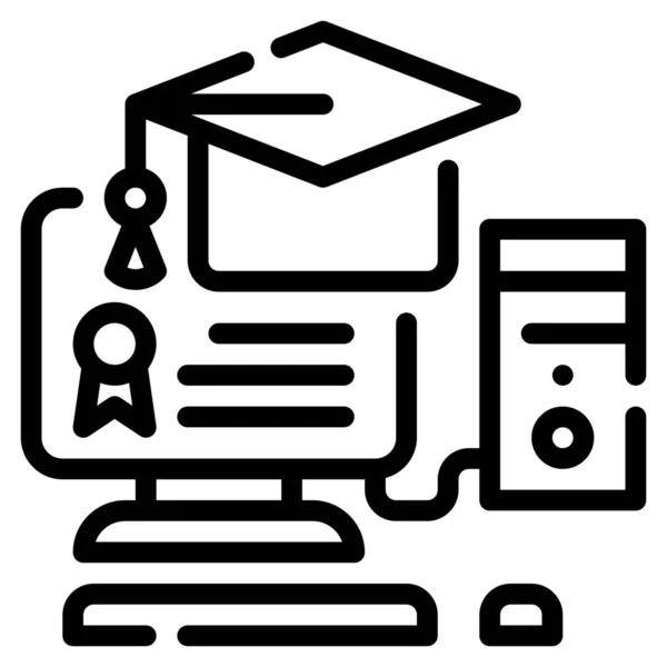 Ícone Diploma Curso Computador —  Vetores de Stock