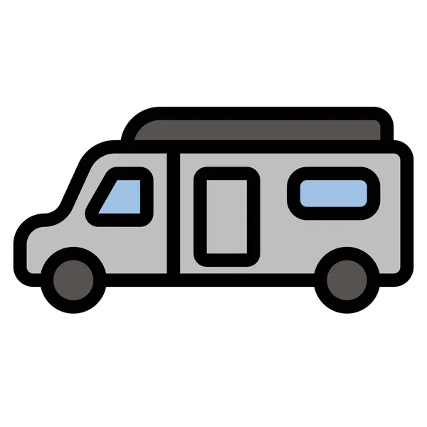 充填轮廓风格的汽车大篷车房屋图标 — 图库矢量图片