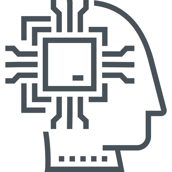 Icono Computadora Del Cerebro Artificial Estilo Esquema — Archivo Imágenes Vectoriales
