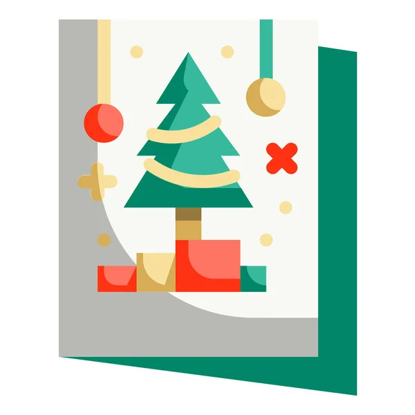 Carte Voeux Noël Icône Dans Style Plat — Image vectorielle