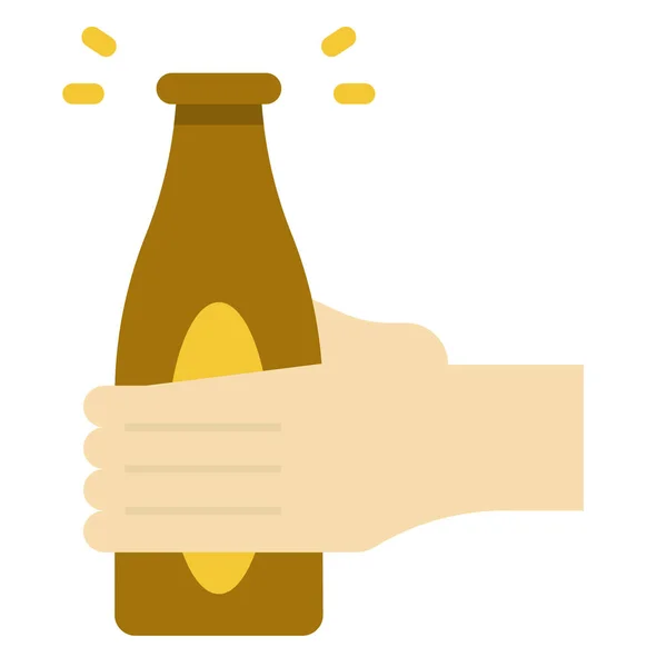 Bier Fles Viering Icoon Platte Stijl — Stockvector
