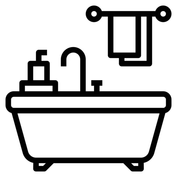 Casa Banho Ícone Banheira Estilo Esboço —  Vetores de Stock