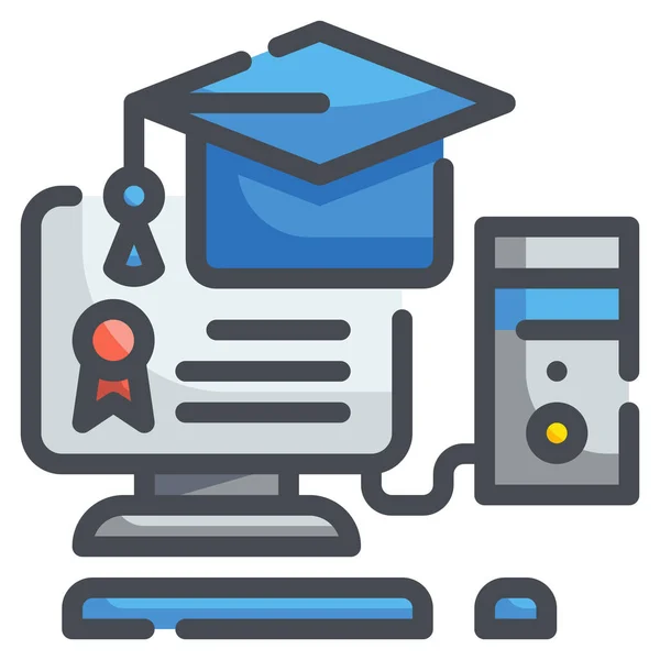 Ícone Diploma Curso Computador — Vetor de Stock