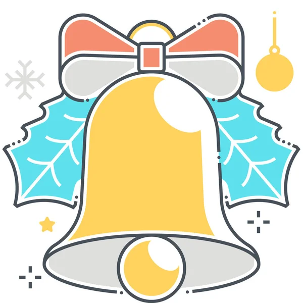 Campana Icono Oro Navidad Estilo Contorno Lleno — Vector de stock