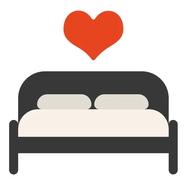 Κρεβάτι Καρδιά Εικονίδιο Του Ξενοδοχείου Επίπεδο Στυλ — Διανυσματικό Αρχείο