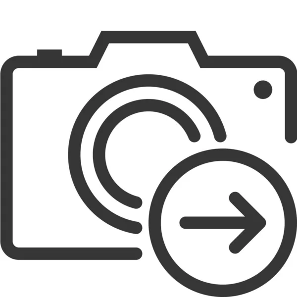 Freccia Fotocamera Icona Mobile Stile Contorno — Vettoriale Stock