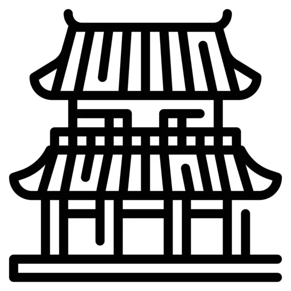 Temple Religion Temple Icône Dans Style Contour — Image vectorielle