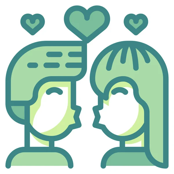 Pareja Beso Amor Icono Relleno Contorno Estilo — Vector de stock