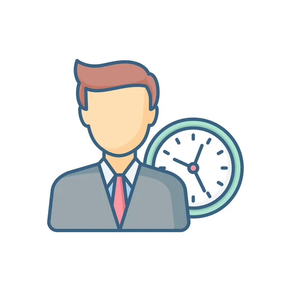 Empleado Icono Tiempo Puntual Estilo Contorno Lleno — Vector de stock