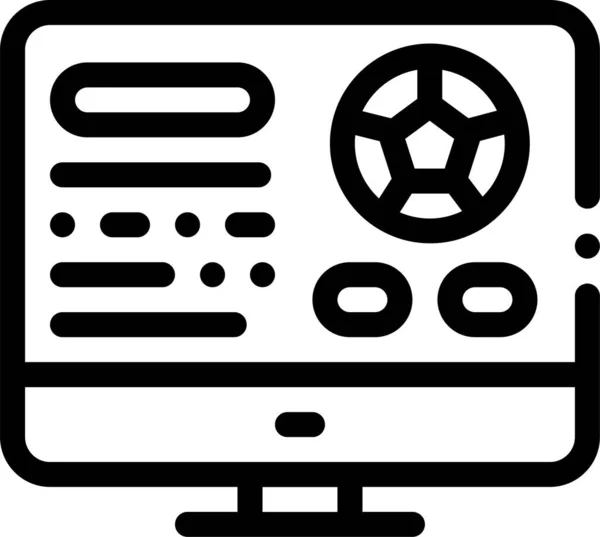 アウトラインスタイルでのコンピュータサッカー画面のアイコン — ストックベクタ