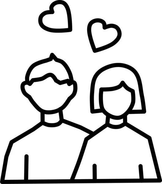 Icône Coeur Couple Jour Dans Style Contour — Image vectorielle