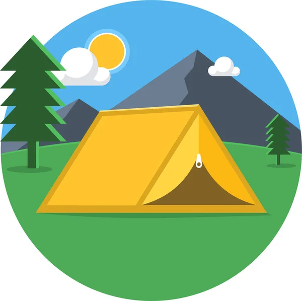 Camping Camping Zon Icoon Vlakke Stijl — Stockvector