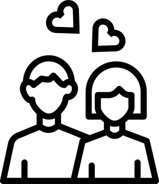 Icône Coeur Couple Jour Dans Style Contour — Image vectorielle