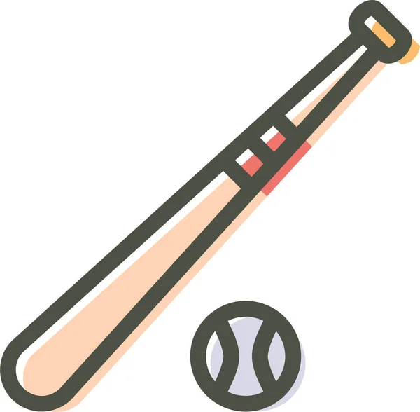 Bola Béisbol Bat Icono Estilo Contorno Lleno — Vector de stock