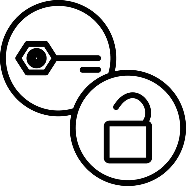 Ikona Ověřovacího Dešifrovacího Klíče Stylu Osnovy — Stockový vektor