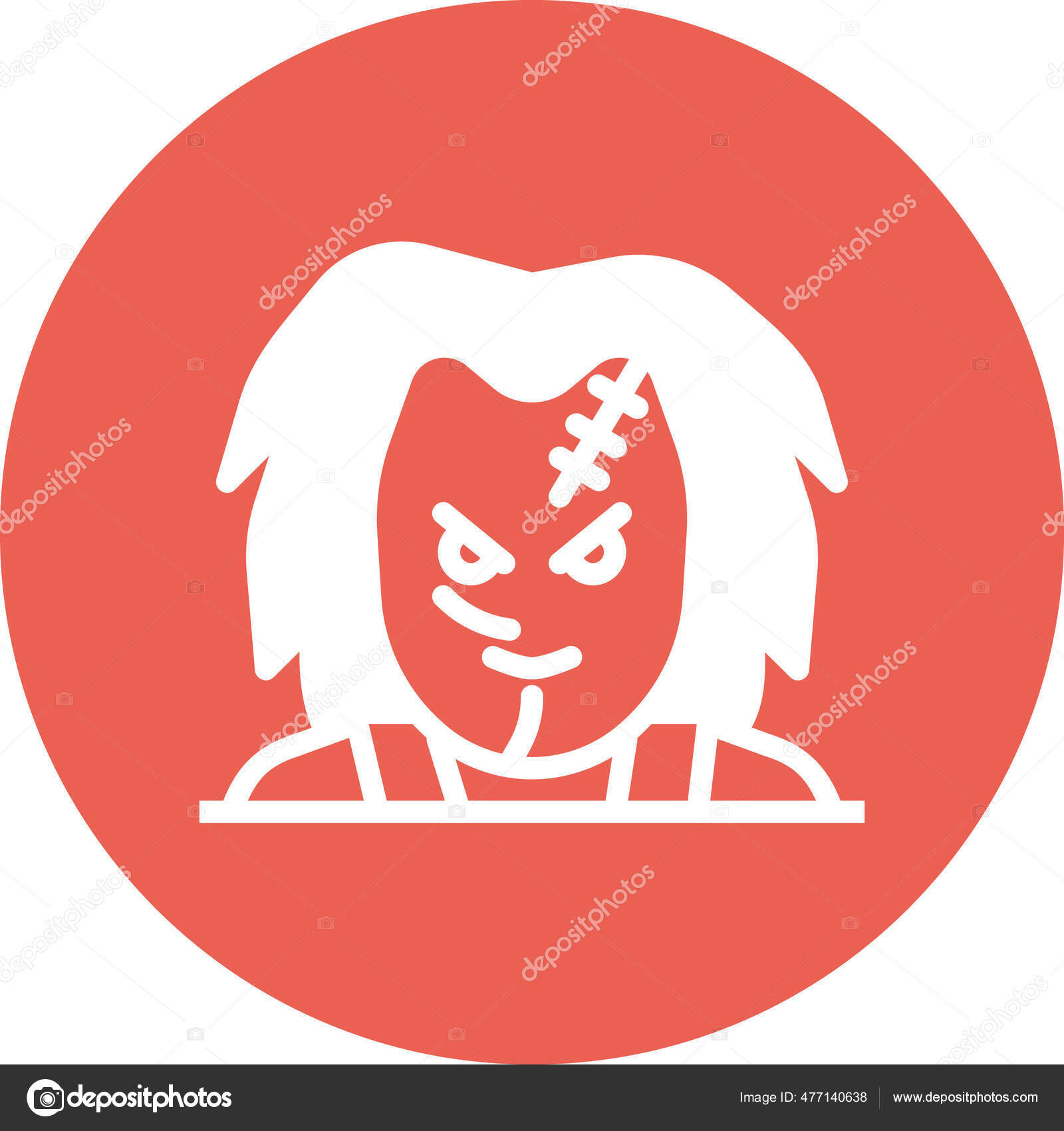 Carácter Chucky Horror Icono Estilo Insignia Vector de stock por