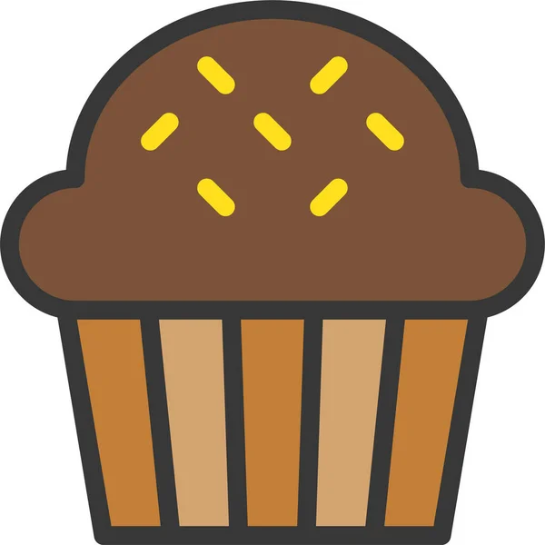 Cupcake Postre Icono Comida Estilo Contorno Lleno — Vector de stock