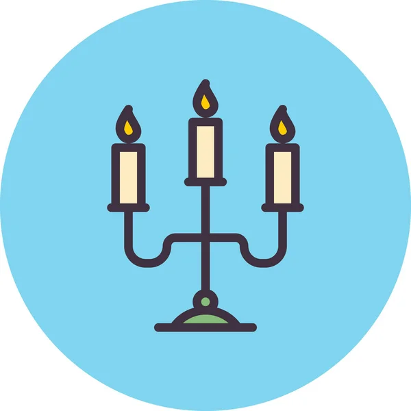 Vela Candelabro Icono Navidad Estilo Contorno Lleno — Vector de stock