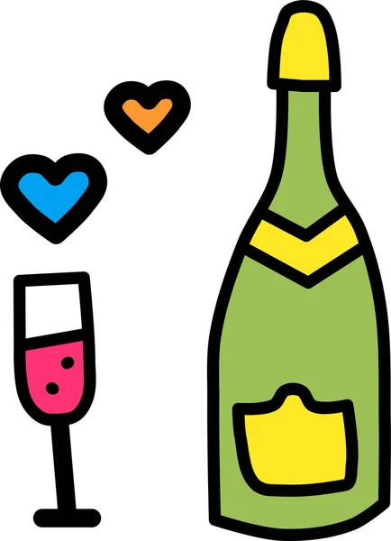Célébrer Icône Date Champagne Dans Style Contour Rempli — Image vectorielle