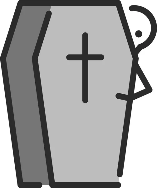 Cimetière Cercueil Icône Morte Dans Style Contour Rempli — Image vectorielle