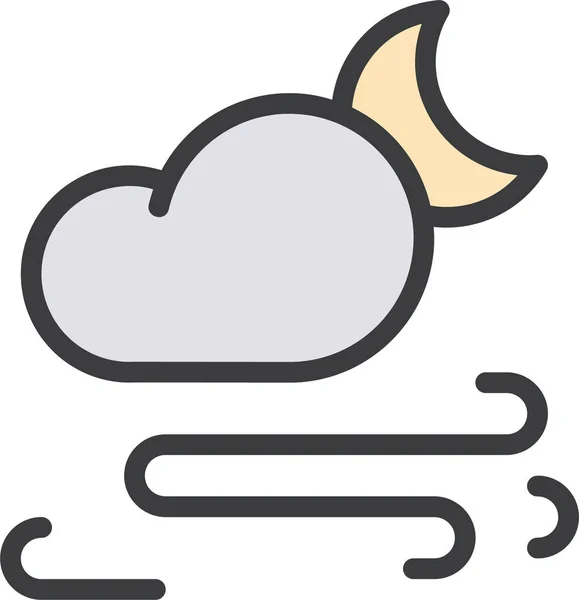 Nube Nublado Icono Luna Estilo Contorno Lleno — Vector de stock