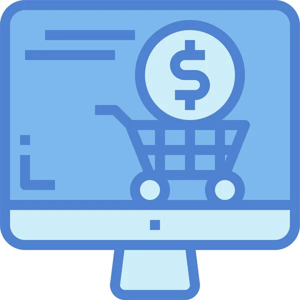 Icona Del Monitor Dello Shopping Online Stile Contorno Pieno — Vettoriale Stock