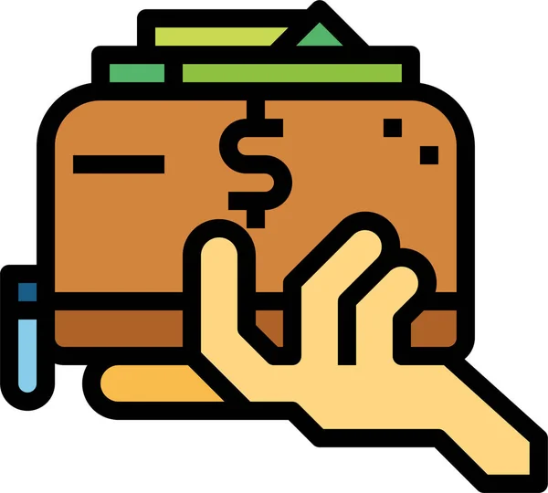 Billetera Mano Icono Dinero Estilo Contorno Lleno — Vector de stock