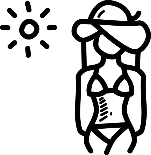 Praia Biquíni Sexy Ícone Estilo Handdrawn — Vetor de Stock