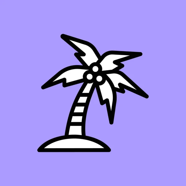 Plage Île Noix Coco Icône Dans Style Contour — Image vectorielle
