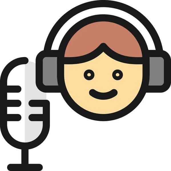 Microfoon Podcast Vrouw Pictogram Filedoutline Stijl — Stockvector