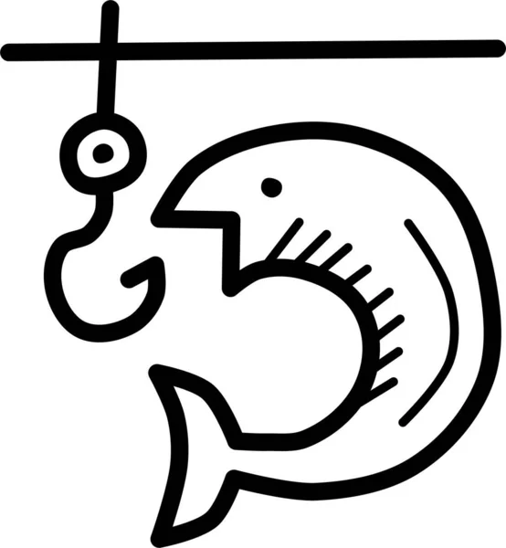 Ícone Pesca Peixe Acampamento Estilo Desenhado Mão — Vetor de Stock