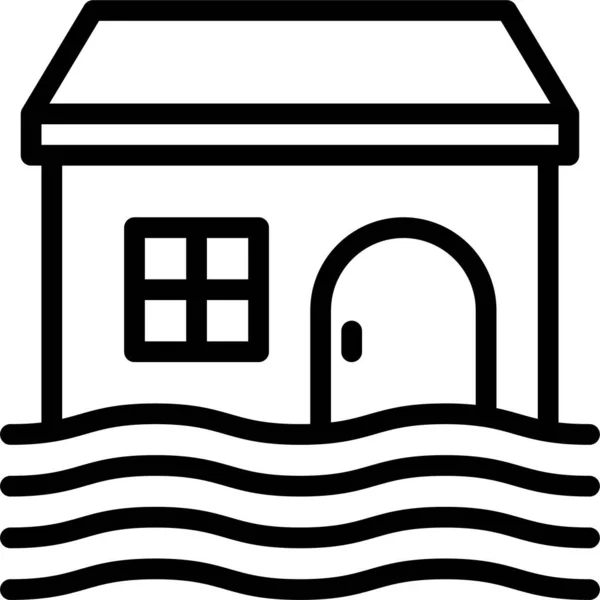 Icône Maison Inondation Diaster Dans Style Contour — Image vectorielle