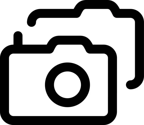 Ikona Dvojitých Fotografií Fotoaparátu Stylu Osnovy — Stockový vektor