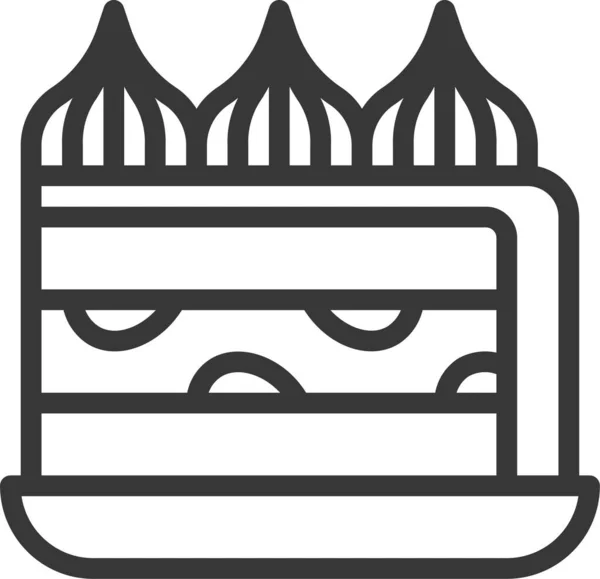 Gâteau Dessert Icône Nourriture Dans Style Contour — Image vectorielle