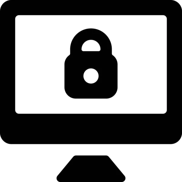 Desktop Monitor Lock Icon Solid Style — Stock Vector