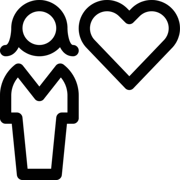 轮廓风格的单身女性心脏图标 — 图库矢量图片