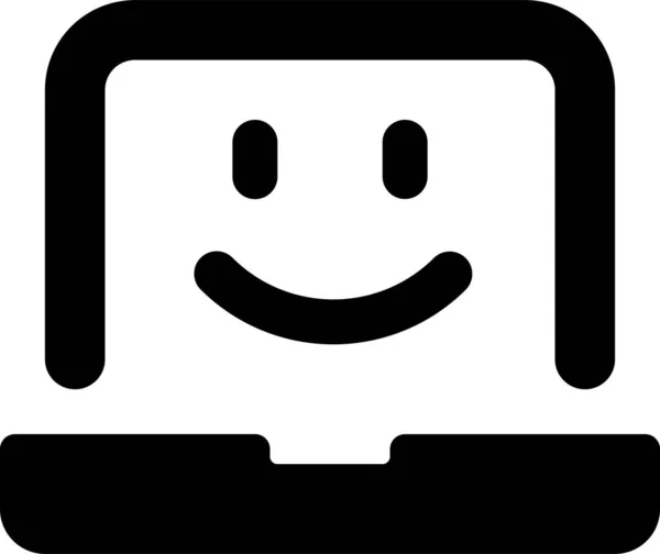 Laptop Smiley Ansikte Ikon Fast Stil — Stock vektor