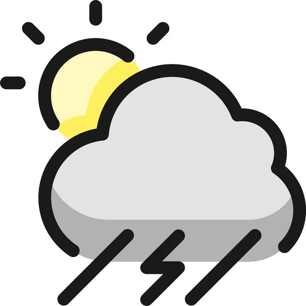 Meteo Pioggia Tuono Icona Pieno Stile Contorno — Vettoriale Stock