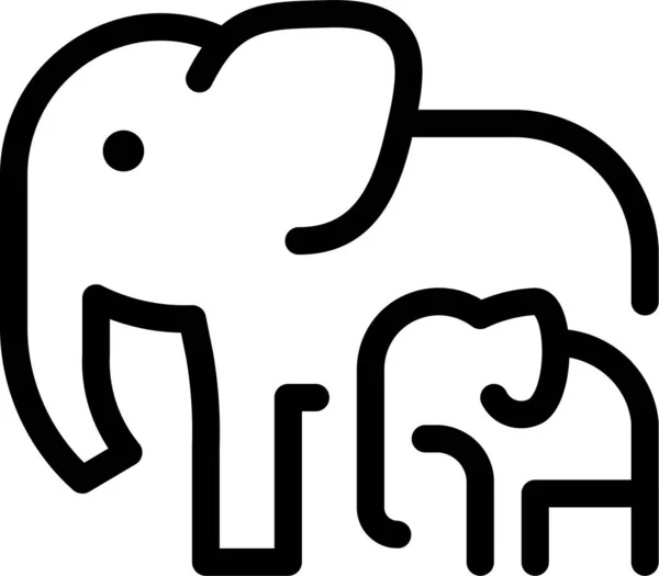 Animaux Éléphant Mammifère Icône Dans Style Contour — Image vectorielle