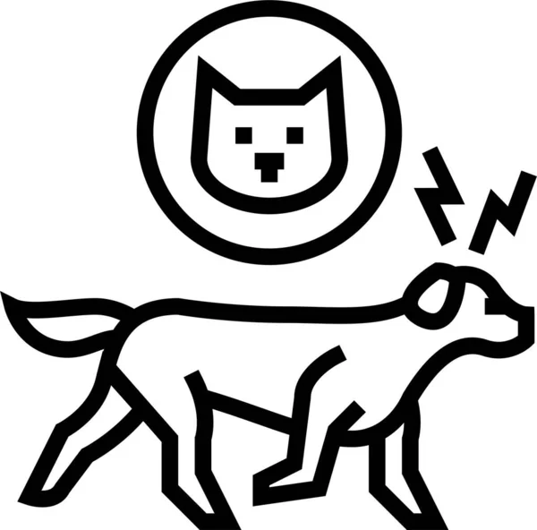 Perro Persiguiendo Gato Icono Contorno Estilo — Vector de stock