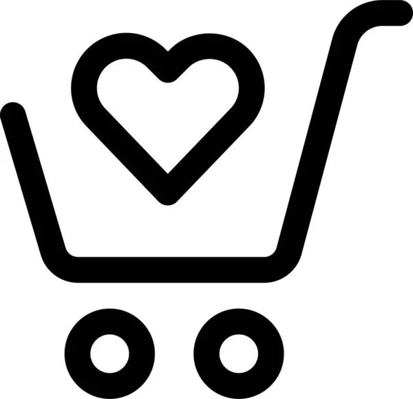 Shopping Cart Heart Icon Outline Style — Stock Vector