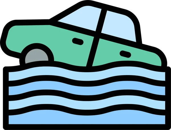 交通事故車の洪水アイコンを記入概要スタイルで — ストックベクタ