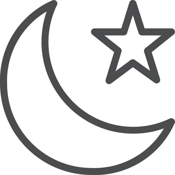 Luna Estrella Noche Icono Estilo Del Esquema — Vector de stock