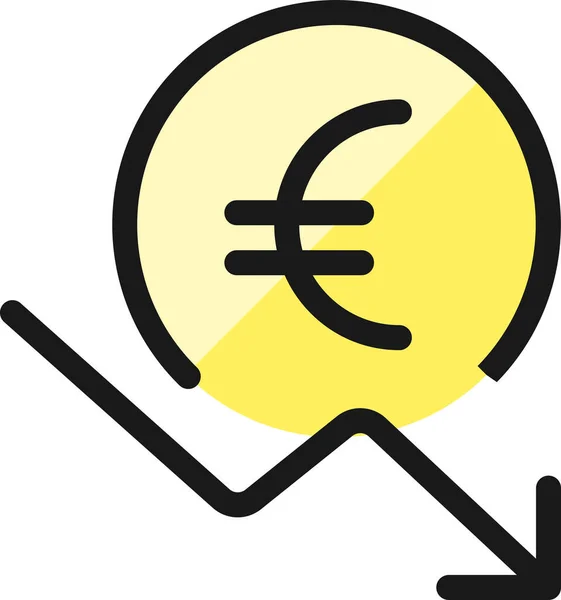 Valuta Euró Csökkenése Ikon Kitöltött Vázlatos Stílusban — Stock Vector