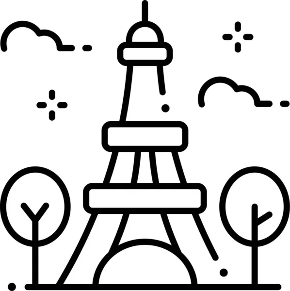 エッフェル塔エッフェル塔パリのアイコンのアウトラインスタイル — ストックベクタ